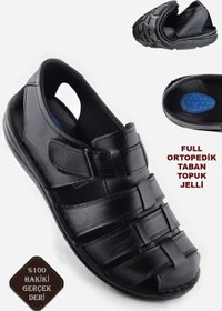 Resim Ayakkabiburada 033 Topuk Jelli Hakiki Deri Erkek Sandalet Ayakkabı Siyah 
