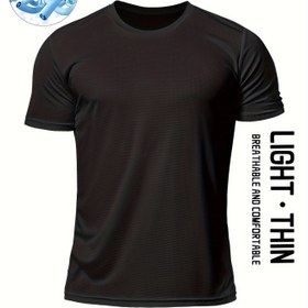 Resim Erkek Katı Spor T-shirt, Aktif Nefes Kısa Kollu Dar Kesim Mürettebat Yaka Tee, Dış Mekan Erkek Giyim 