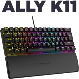 Resim ALLY K11 Siyah 12 Işık Modlu Red Switch Mekanik Bilek Destekli Rainbow Antighosting Türkçe Q Gaming Oyuncu Klavyesi 