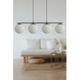 Resim TeknoTrust Modern cam üstü siyah beyaz yemek masası, 4'lü avize ile şık salon dekoru 