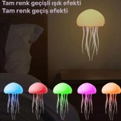 Resim GoldenCentury Akıllı LED Denizanası Gece Lambası - RGB Gradyan, USB Şarj Edilebilir, Dokunmatik Sensör ve Ses Kontrolü, Yatak Odası veya Oturma Odası için Asma ve Taban Modlu Dekoratif Masa Lambası, Dekoratif Lamba | Şık Gece Işığı | LED Denizanası Lambası, 