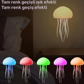 Resim GoldenCentury Akıllı LED Denizanası Gece Lambası - RGB Gradyan, USB Şarj Edilebilir, Dokunmatik Sensör ve Ses Kontrolü, Yatak Odası veya Oturma Odası için Asma ve Taban Modlu Dekoratif Masa Lambası, Dekoratif Lamba | Şık Gece Işığı | LED Denizanası Lambası, 