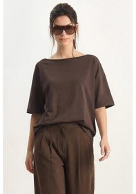 Resim Shade Kadın Sırtı V Dantel Detaylı Scuba Oversize T-shirt 1050 60283974 - Acı Kahve Acı Kahverengi 