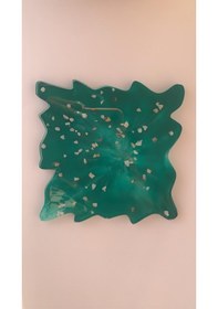 Resim Çam Yeşili Dalgalı Kare Şekil Deniz Kabuklu Epoksi Bardak Altlığı Yeşil 