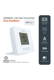 Resim GENERAL Life Mitra HT15 RF Kablosuz Oda Termostatı - Beyaz 