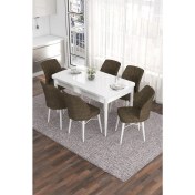 Resim Canisa Concept Eva Serisi 80 x 132 cm Açılabilir Mdf Mutfak Masa Takımı Beyaz Masa ve 6 Sandalye 