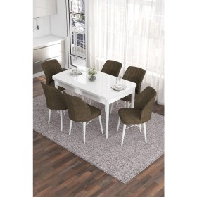 Resim Canisa Concept Eva Serisi 80 x 132 cm Açılabilir Mdf Mutfak Masa Takımı Beyaz Masa ve 6 Sandalye 