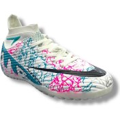 Resim Laliga Yeni Model Çoraplı Halısaha Ayakkabı Beyaz Turkuaz Desenli 