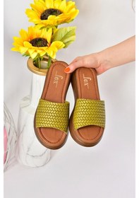 Resim Fox Shoes Yeşil Hakiki Deri Kadın Terlik 