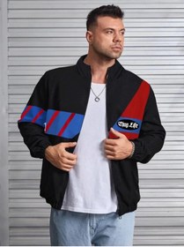 Resim indispensablely Unisex Uzun Koll Fermuarlı Baskılı Rüzgarlik - Siyah 