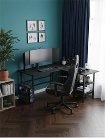 Resim Siyah Köşe Oyuncu Çalışma Masası. Gaming Masa 8001 Çam 