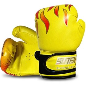 Resim Jeemson 3-10 Yaş Çocuk Boks Eldiveni - Renkli Alev Desenli, Kalın Pedli, Şok Emici, Sarı Sarı 