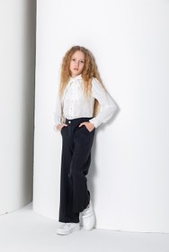 Resim Kız Çocuk Bebe Yaka Fiyonk Detaylı Dantelli Bluz - Ekru - 6 Yaş 