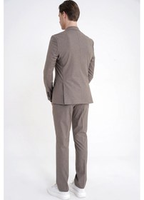Resim Efor Slim Fit Mono Yaka Esnek Yünlü Bej Çizgili Takım Elbise Tk 942 