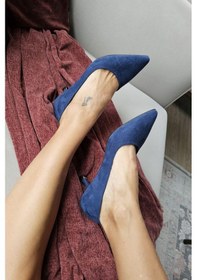Resim 10 670 Topukla Kadın 6 Cm Kadeh Topuk Stiletto Lacivert Süet 