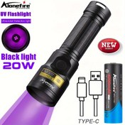 Resim 20W 365nm 395nm UV LED Siyah Işık Yüksek Parlaklık Tip-C USB Şarj Edilebilir El Feneri Görünmez Mürekkep İşaretleyici Yağ Lekesi Sızıntı UV Oje Kurutma Kedi Köpek İdrarı Lekeleri Jöle Akne Para Akrep Yüksek Güç Ultraviyole Floresans Tespit Feneri 