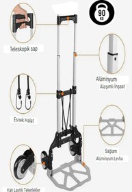 Resim MoonTech Pro Seri 90 kg Kapasiteli Teleskopik, Katlanır El Arabası Koli Yük Paket Taşıma El Arabası Katlanır 