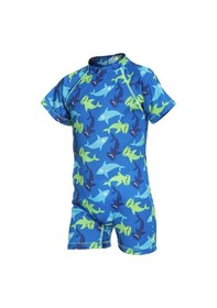 Resim Uv Korumalı Tulum Kısa Kollu Şortlu Çocuk Bebek Yüzücü Mayo C64 Shark Köpek Balığı Lacivert 