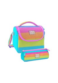 Resim Coral High Kız Çocuk Pembe Turuncu Renk Geçişli Thermo Beslenme Çantası Ve Üç Bölmeli Kalemlik Seti Çok Renkli 