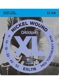 Resim D'addario Exl116 Xl Nickel Wound Elektro Gitar Tel Seti - 11-52 Medium Top/heavy Bottom Profesyonel Kalın Alt Teller İle Güçlü Ritim, İnce Üst Teller İle Rahat Solo Çalımı 