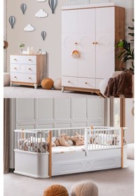 Resim Antalya Yavrulu Karyola, Alvin 3 Kapaklı Dolap, Şifonyer - Ceviz 