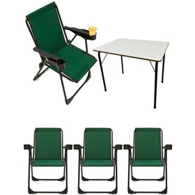 Resim Silva 4 Adet Kamp Sandalyesi Bardaklıklı Lüks Yeşil + MDF Masa Yeşil 