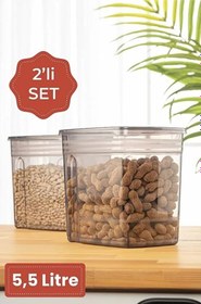 Resim 2li Ekonomik 5,5 Litre Strip Mega Boy Erzak Saklama Kabı Antrasit 