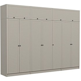 Resim Kale 7 Mebran Panjur Kapaklı 2 Çekmeceli Dolap Ve Yüklük Kumtaşı 255cm Bej 