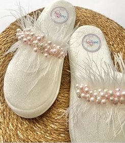 Resim Anne Lohusa Terliği Pembe İncili Tüylü Lohusa Terliği Özel Tasarım 