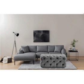 Resim Gazzini Kare Chester Model Kapitoneli Modern Orta Puf Açık Gri 