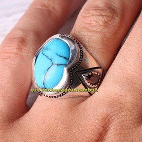 Resim Turquoise and Ruby Stone Turkish 925 Sterling Silver Mens Ring - US: 12.75 / 69.5 mm / Turk: 29.5 