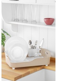 Resim Vienev Lavabo Kenarı Tezgah Üstü Süzgeçli Bulaşıklık Bej 