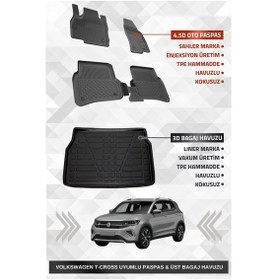 Resim Sahler Volskwagen T-cross 2022+ Uyumlu 4.5d Premium Havuzlu Oto Paspas Ve Liner Marka 3d Üst Bagaj Havuzu 
