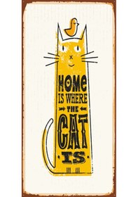 Resim kedinin olduğu her yer evdir (10 CM X 20 CM) mini retro ahşap pos 