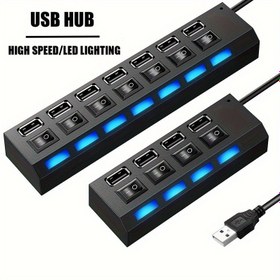 Resim 1 adet 4 Portlu USB Hub LED Göstergeler ile, 3.0 Yüksek Hız Bağlantısı, 5V Güç Kaynağı, Klavye, Fare ve Hafıza Kartı için Bağımsız Anahtar, Dizüstü Bilgisayar Periferaları için Uygun, USB Hub 
