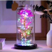 Resim Padalink Romantik Pembe Led Işıklı Cam Kova Altın Yaprak Gül Süs, Sevgili Hediyesi, Ev Dekorasyonu, Valentin Günü Özel 