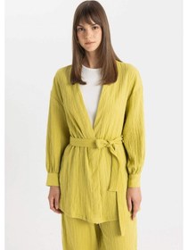 Resim Defacto Relax Fit V Yaka Müslin Kimono C9694AX24SMGN741 Yeşil 