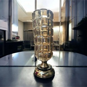 Resim Dekoratif Kristal Cam Vazo Krom Kaplama Gold 