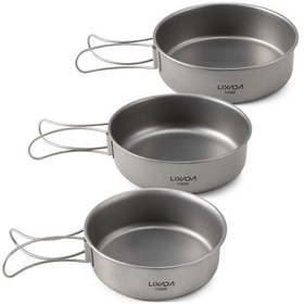 Resim 3 Adet Titanyum Kase Seti Ultralight Titanyum Yemek Kase Tava Açık Kamp Yürüyüş İçin Katlanabilir Kolları İle Gri 