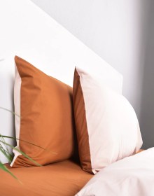 Resim Çift Taraflı Çift Kişilik Nevresim Takımı Krem Taba %100 Pamuk Taba 