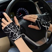 Resim Kadınlar İçin Çizgili Kısa Parmak Nefes Alabilen İnce Ice Sliky Fiber Kumaş Eldivenler, Yazlık Dövme Örtücü, Dans Moda Trendi 