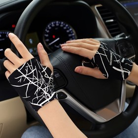 Resim Kadınlar İçin Çizgili Kısa Parmak Nefes Alabilen İnce Ice Sliky Fiber Kumaş Eldivenler, Yazlık Dövme Örtücü, Dans Moda Trendi 