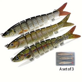 Resim 3 adet Biyonik Çok Bölümlü Yem Seti, Tatlısu ve Tuzlu Su Levreği için 22g Sahte Yemler 