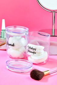 Resim FBZhome 2'li Akrilik Mika Pamuk & Makyaj Pamuğu Organizeri 400 Ml Saklama Kutusu Pamukluk 