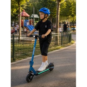 Resim ONVO KX-03 200W Elektrikli Çocuk Mavi Scooter - Kasklı 