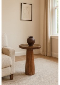 Resim Doğal Masif Ahşap Mantar Model Tekli Tasarım Yan Sehpa - Ceviz Renk Ceviz 