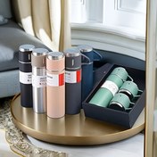 Resim 500ml Paslanmaz Çelik Vakumlu Yalıtımlı Seyahat Termosu Seti, 2 Kapaklı - Hediye Kutusu Dahil, Dayanıklı 10 Yıl Garanti, Tüm Bardak Tutuculara Uyar, Araba ve Tatil Hediyesi İçin İdeal, Araba İçecek Tutucu|Modern Termos Tasarımı|Pratik Tasarım 
