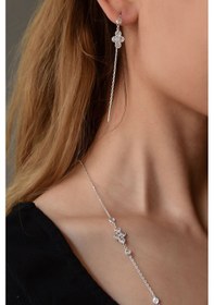Resim Papatya Silver 925 Ayar Gümüş Rodyum Kaplama Taşlı Tasarım Kolye Küpe Set 