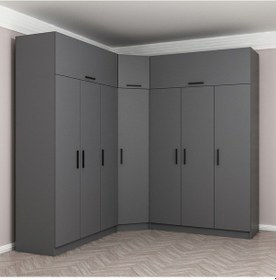 Resim Minar Kale 7 Kapaklı 4 Ç Köşe Dolap + Yüklük Antrasit 235cm 