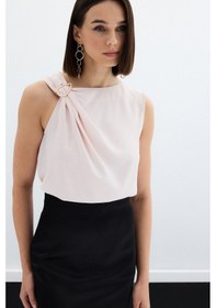 Resim Sateen Tek Omuz Detaylı Bluz - Pudra-136133 Pudra 